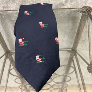 Alynn Neckwear Mens Polyester Novelty Tie Navy Blue  Santa's skiing short 55”